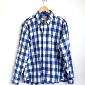 Vintage LL Bean Plaid Mens Button Up Shirt Size L Blue Preppy Slightly Fitted
